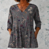 Audrey | Lange Linnenblouse met gedroogd bloemenpatroon in herbariumstijl