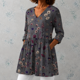 Audrey | Lange Linnenblouse met gedroogd bloemenpatroon in herbariumstijl