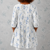 Jeanne | Lange linnen blouse met aquarel bloemenboeketten