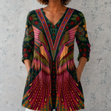 Manon™ | Lange Blouse van Linnen met Etnische Boheemse Print