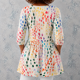 Pauline | Lange Blouse van Linnen met Kleurrijke Aquarelpunten