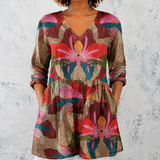 Sarah | Lange blouse van linnen met artistiek tropisch bloemenpatroon