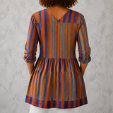 Nadia | Lange blouse van linnen met contrasterende verticale strepen