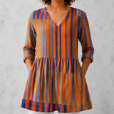 Nadia | Lange blouse van linnen met contrasterende verticale strepen