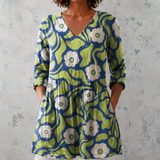 Élodie | Lange blouse van linnen met grafisch retro bloemenpatroon