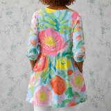 Hélène | Lange blouse van linnen met grote geschilderde bloemen