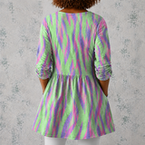Océane | Lange blouse van linnen met abstracte golvenstrepen