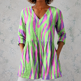 Océane | Lange blouse van linnen met abstracte golvenstrepen