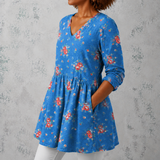 Mélanie | Lange Blouse van Linnen met Kleine Vintage-Rozen