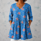 Mélanie | Lange Blouse van Linnen met Kleine Vintage-Rozen