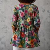 Nora | Lange Blouse van Linnen met Bloemig Tuinpatroon