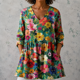 Nora | Lange Blouse van Linnen met Bloemig Tuinpatroon