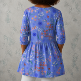Aline | Lange Linnenblouse met Bloemenweide- en Vlinderprint