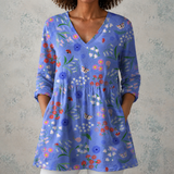 Aline | Lange Linnenblouse met Bloemenweide- en Vlinderprint