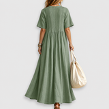 Fenna | Pintuck V-hals Linnen Maxi Jurk