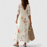 Anna™ | Elegante Boho-Maxijurk met Aquarel Bloemenprint