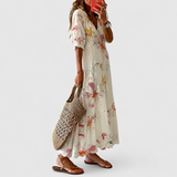 Anna™ | Elegante Boho-Maxijurk met Aquarel Bloemenprint