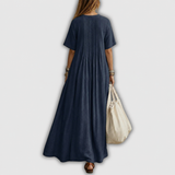 Fenna | Pintuck V-hals Linnen Maxi Jurk