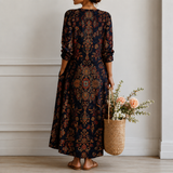 Trix™ | Boho Jurk Marineblauw met Oosters Bloemenpatroon