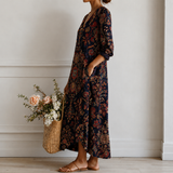 Trix™ | Boho Jurk Marineblauw met Oosters Bloemenpatroon