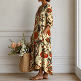 Roos™ | Boho Jurk Crème met Folkloristisch Bloemenpatroon