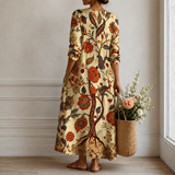 Roos™ | Boho Jurk Crème met Folkloristisch Bloemenpatroon