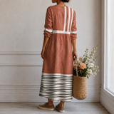 Roosje™ | Boho Jurk Terracotta met Color-Block