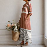 Roosje™ | Boho Jurk Terracotta met Color-Block