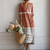 Roosje™ | Boho Jurk Terracotta met Color-Block