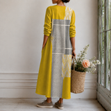 Saar™ | Boho Jurk Geel-Grijs met Patchwork