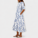 Adelina | Jurk met bloemen takken-print en A-lijn