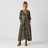 Heidi | Boho Jurk Zwart-Ecru met Golfpatroon