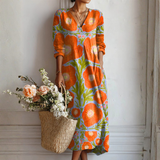 Hanne™ | Boho Jurk Oranje met Grote Bloemen