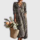 Lotte | Boho Jurk Zwart-Ecru met Golfpatroon