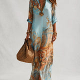 Mara™ | Lange Zomerjurk met Print en Overhemdkraag