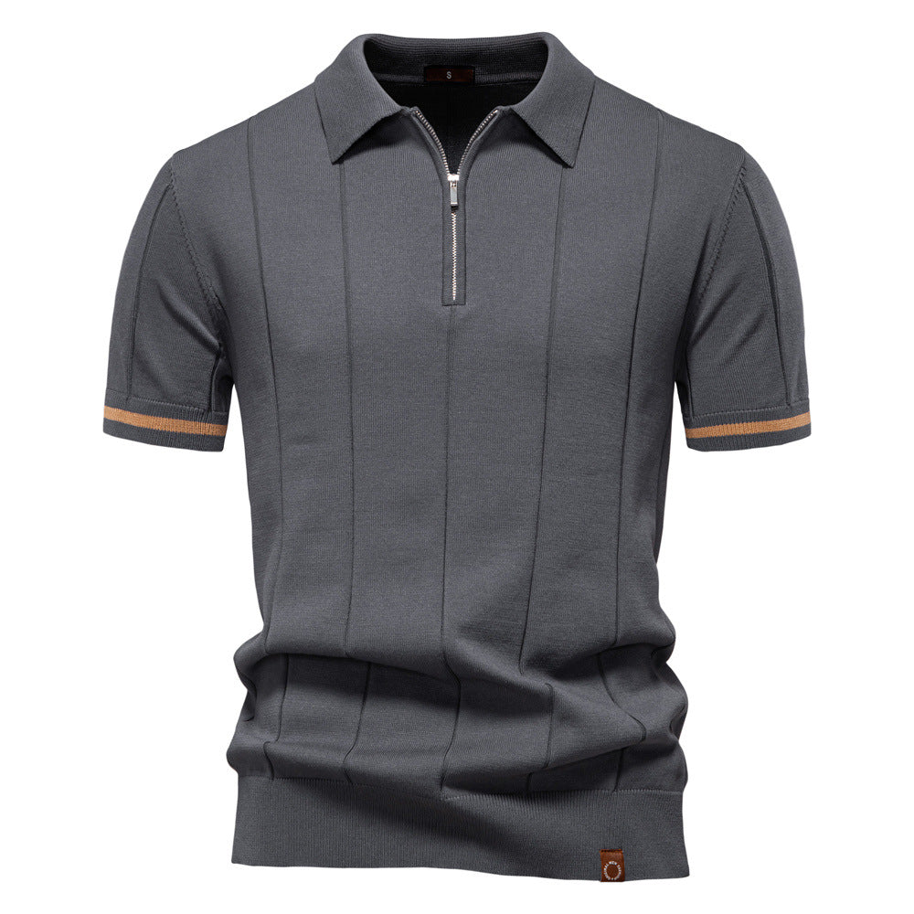 Polo met Halve Rits - Verticale Textuur