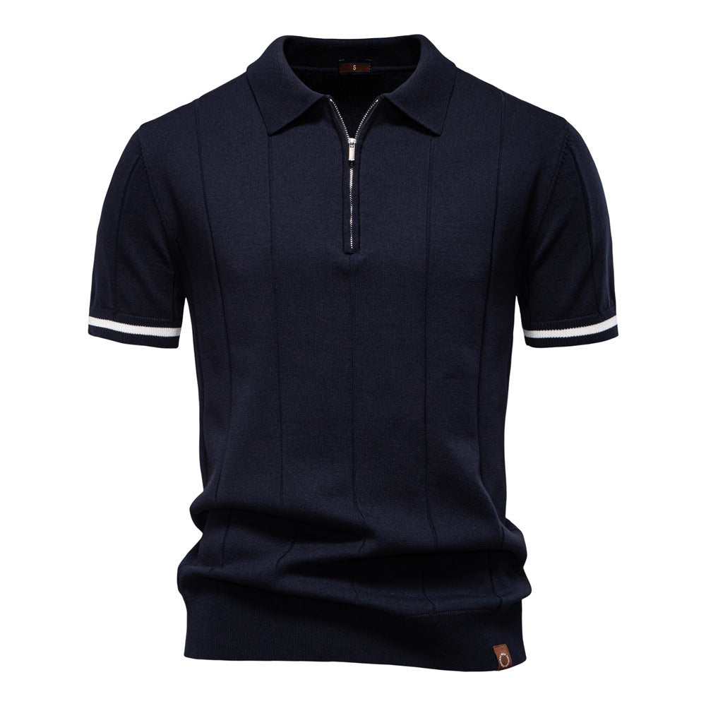 Polo met Halve Rits - Verticale Textuur