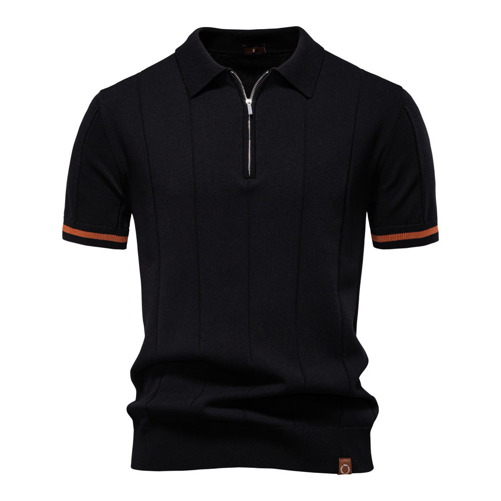 Polo met Halve Rits - Verticale Textuur