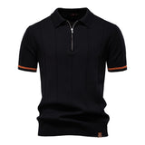 Polo met Halve Rits - Verticale Textuur