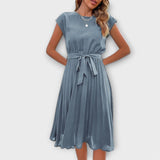 Claire - Korte mouw, geplooide, casual midikleed