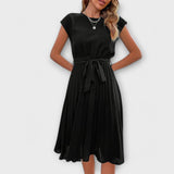 Claire - Korte mouw, geplooide, casual midikleed