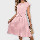 Claire - Korte mouw, geplooide, casual midikleed