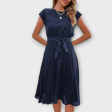Claire - Korte mouw, geplooide, casual midikleed