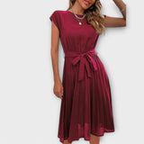 Claire - Korte mouw, geplooide, casual midikleed