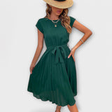 Claire - Korte mouw, geplooide, casual midi-jurk