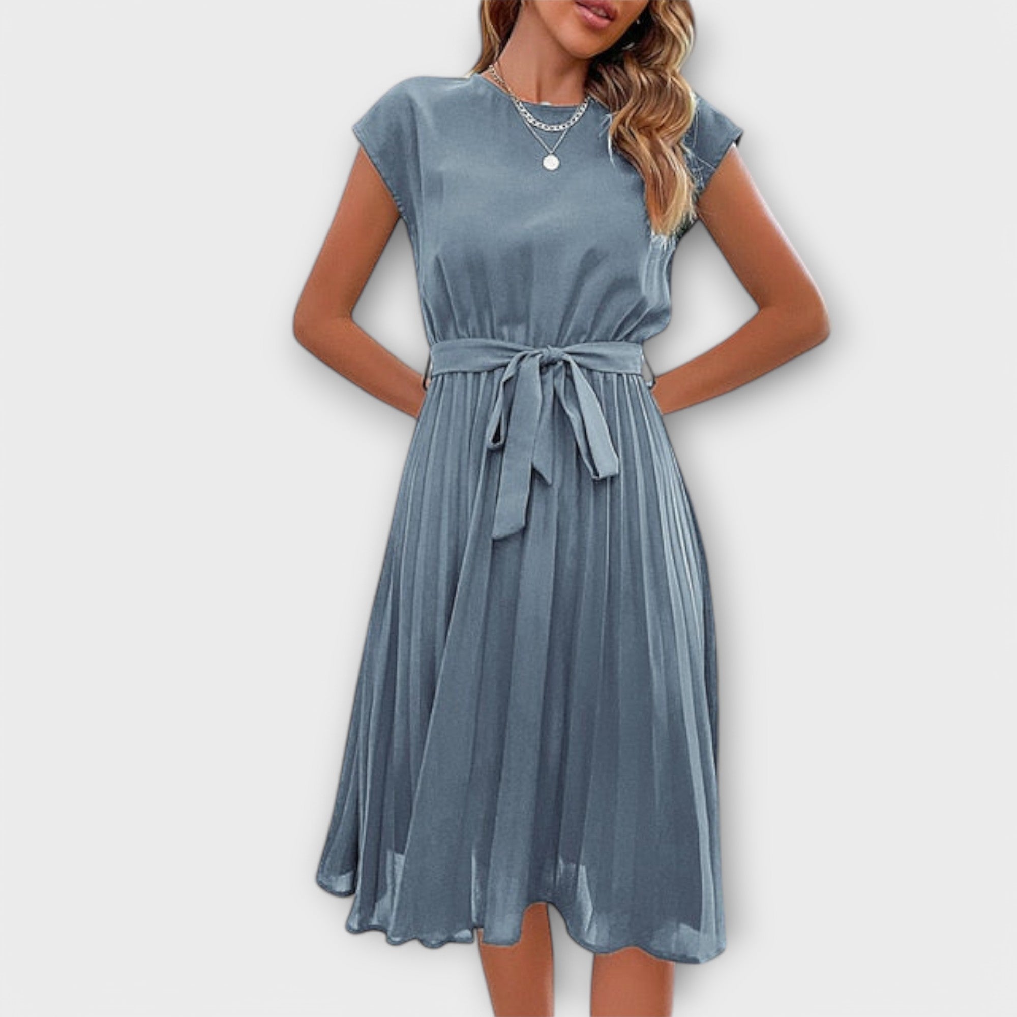 Claire - Korte mouw, geplooide, casual midi-jurk