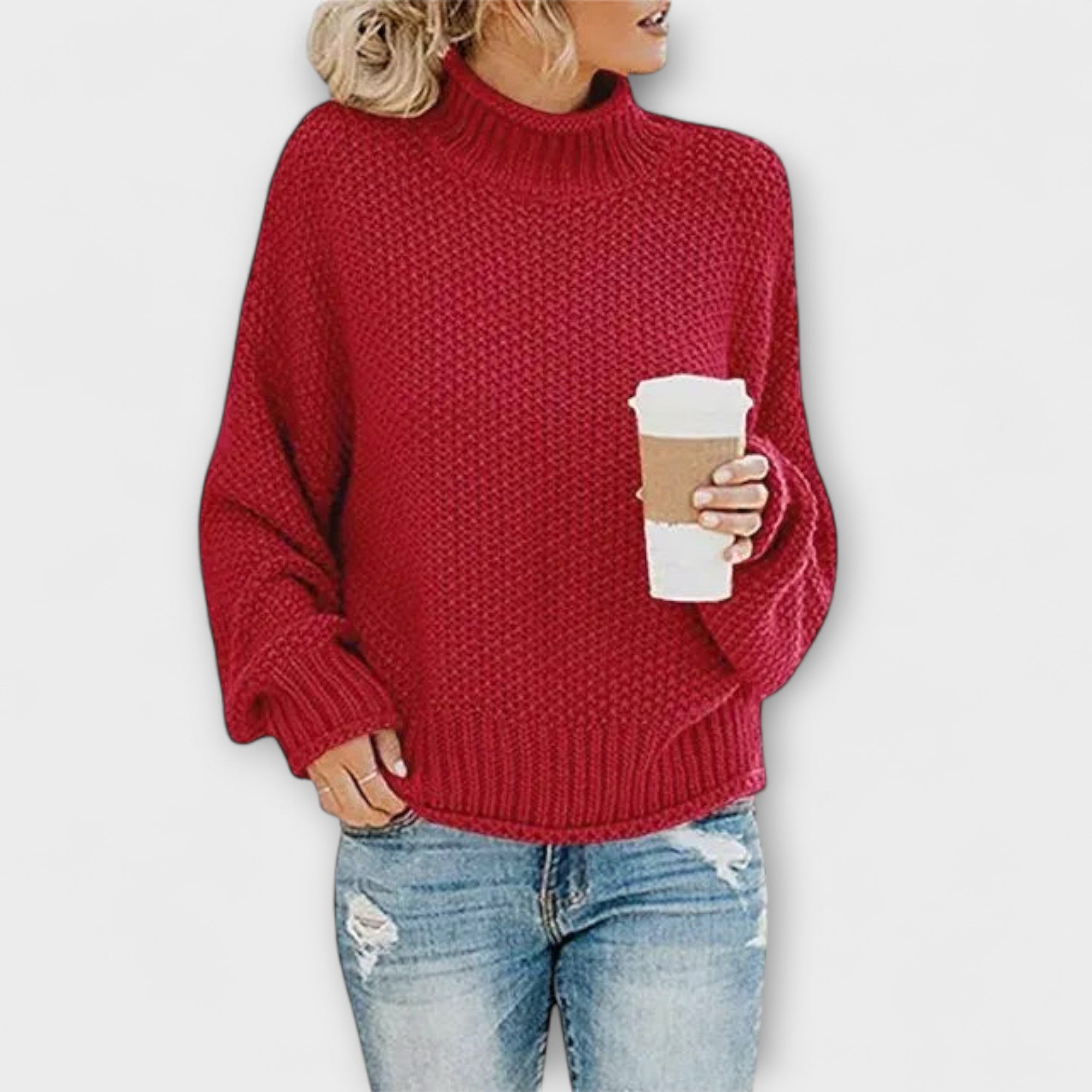 Fleur Rousse - Dikke Pullover met Hoge Kraag