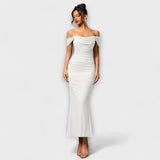 Ione - Off-Shoulder Rimpel Bodycon Jurk