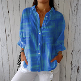 Clara - Gestreepte Moderne Blauwe Blouse