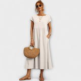 Emma | Lichte Midi Zomerjurk met Empirelijn
